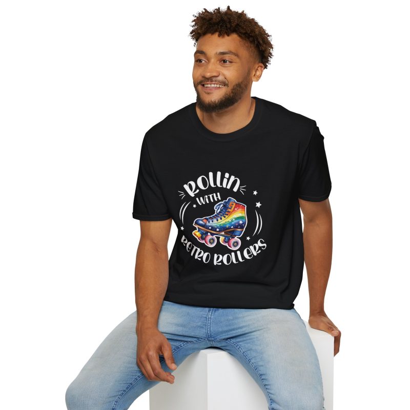 ADULTS Rollin with Retro Rollers (Rainbow): Unisex Softstyle T-Shirt - Image 2