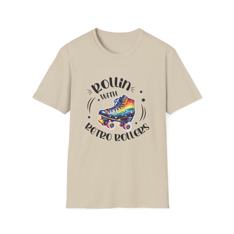 ADULTS Rollin with Retro Rollers (Rainbow): Unisex Softstyle T-Shirt - Image 3