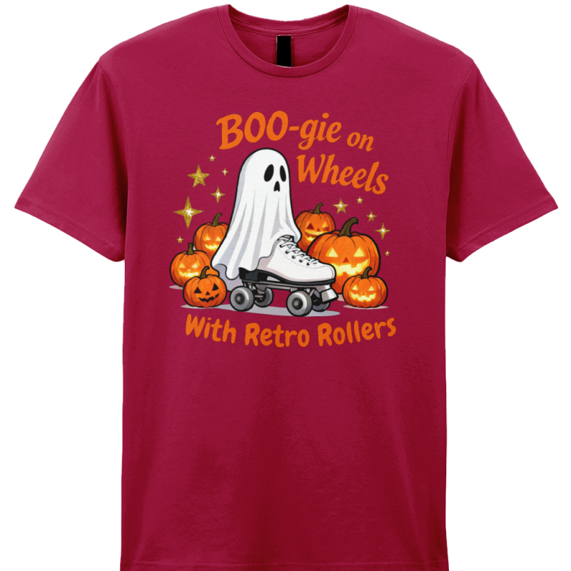 ADULTS: Boo-gie On Wheels With Retro Rollers Gildan SoftStyle® Ringspun T-Shirt